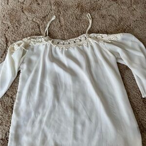 Charlotte Russe Cream Lace Trim Blouse